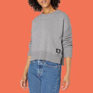 Calvin Klein Jeans Grey Ribbed Sleeve Knit Sweater - Size L